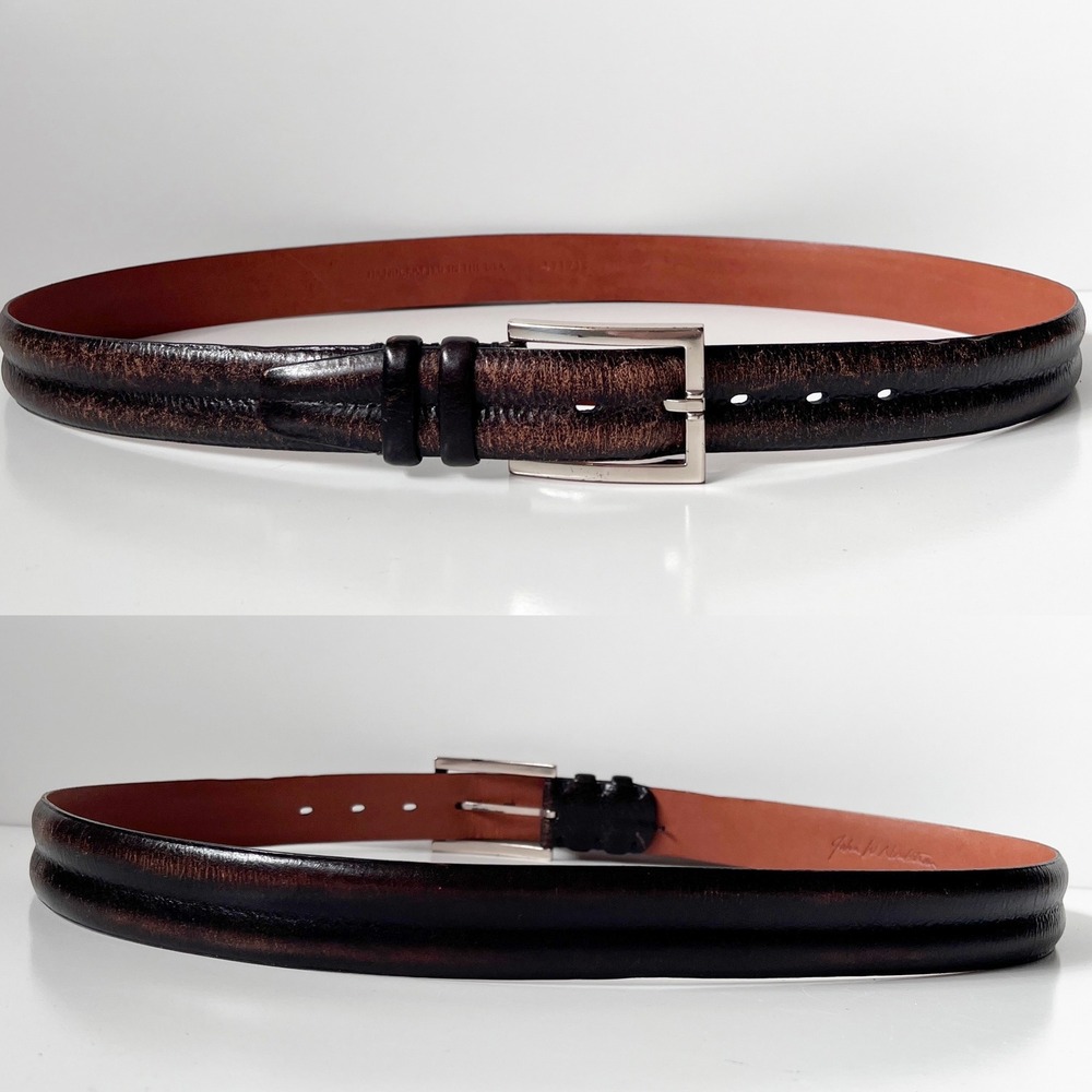John W. Nordstrom Leather Belt 38 Brown Distressed Handcrafted USA Silver Buckle